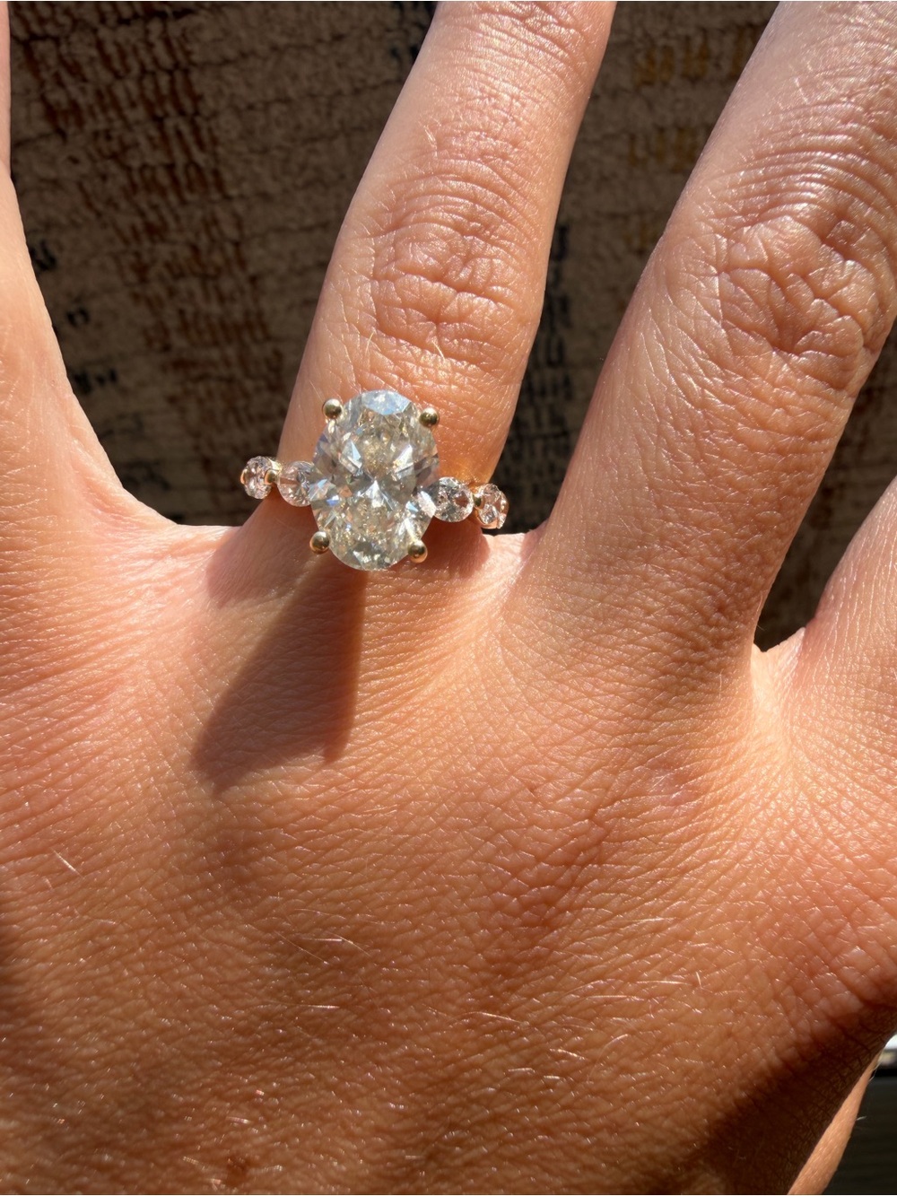 14KY 3 3/4TW Yellow Gold Engagement Ring with Clear Oval Center Stone